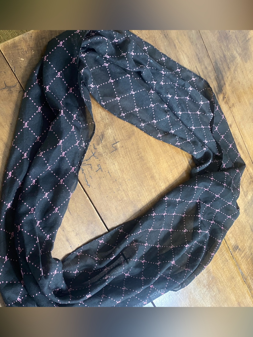 Hallmark BARBIE Black Infinity Scarf with Pink Dot & Script B Motif